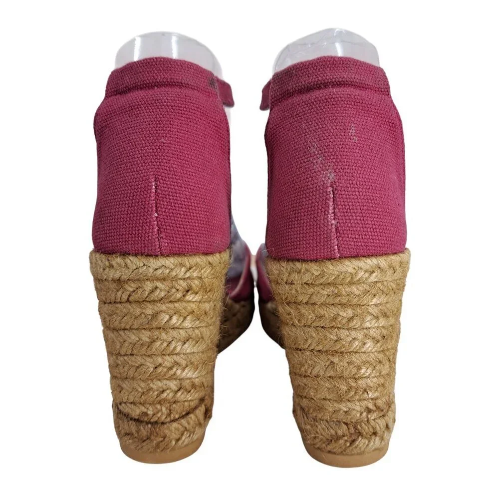 Viscata Barcelona Wedge Peep Toe Pink Espadrille Sandals Size 36 US 5.5-6 Canvas